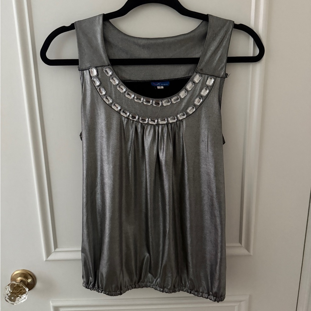Source Unknown Metallic Silver Tank Top